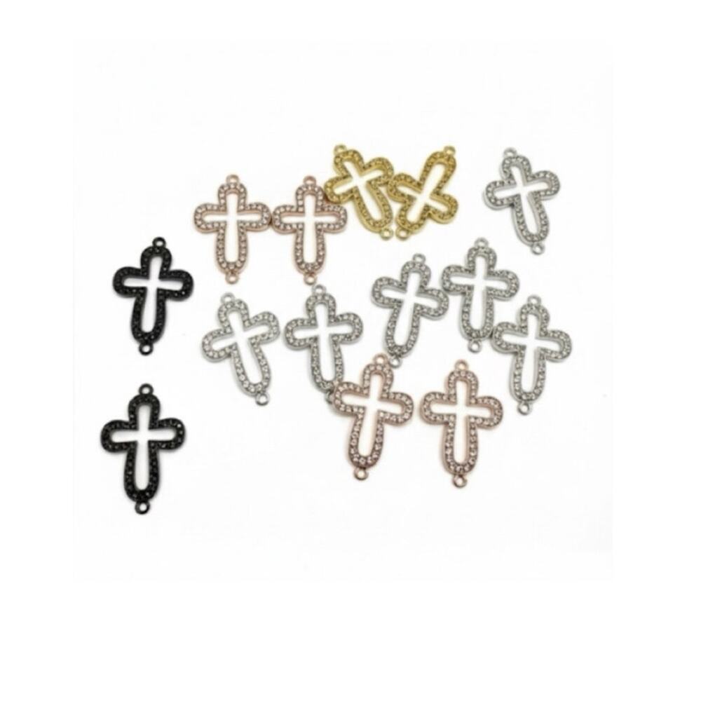 Rhinestone Cross Connector Beads Silver Gold Rose Gold Set